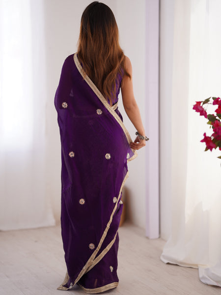 Violet Fandy Silk Moti & Val Sequence Designer Saree