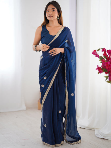 Blue Fandy Silk Moti & Val Sequence Designer Saree