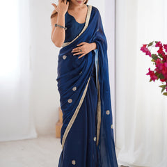 Blue Fandy Silk Moti & Val Sequence Designer Saree