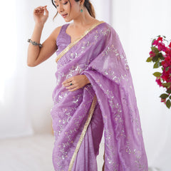 Lavender Organza Moti & Val Sequence Party Wear Saree