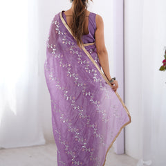 Lavender Organza Moti & Val Sequence Party Wear Saree