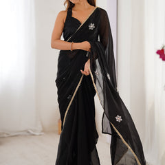 Black Fandy Silk Moti & Val Sequence Designer Saree