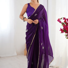 Violet Fandy Silk Moti & Val Sequence Designer Saree