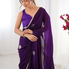 Violet Fandy Silk Moti & Val Sequence Designer Saree