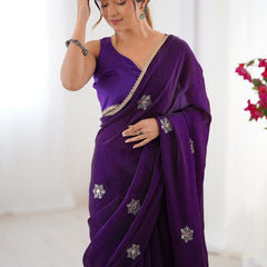 Violet Fandy Silk Moti & Val Sequence Designer Saree