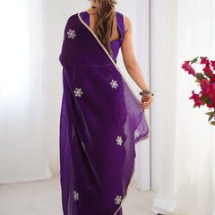 Violet Fandy Silk Moti & Val Sequence Designer Saree