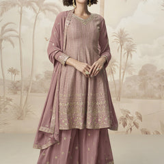 Peach Georgette Embroidered Designer Palazzo Suit