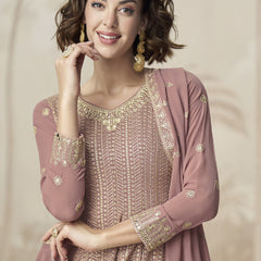 Peach Georgette Embroidered Designer Palazzo Suit
