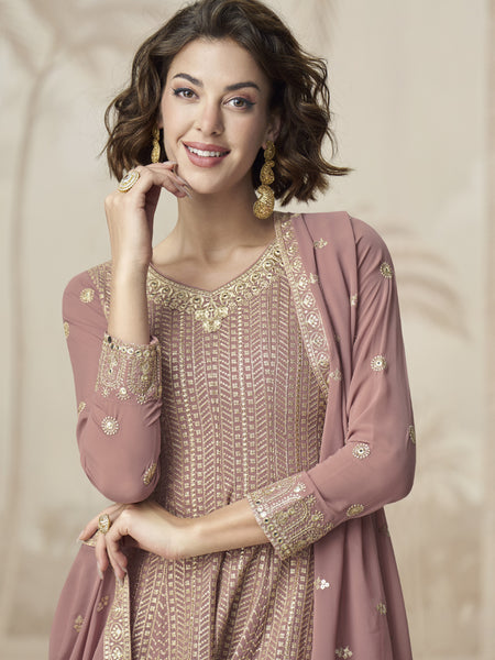 Peach Georgette Embroidered Designer Palazzo Suit