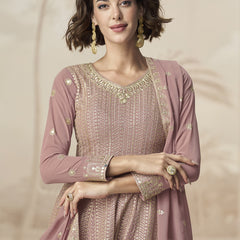 Peach Georgette Embroidered Designer Palazzo Suit
