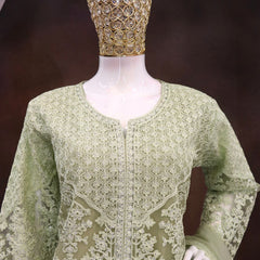 Lime Green Net Embroidered Sequence Designer Palazzo Suit