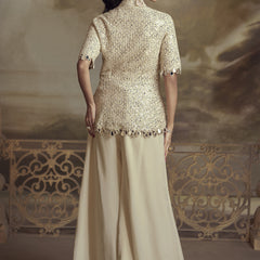 Cream Georgette Embroidered Palazzo Suit