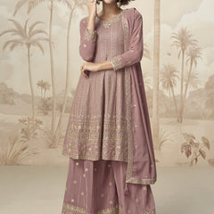 Peach Georgette Embroidered Designer Palazzo Suit