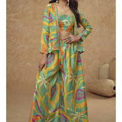 Multicolor Chinon Silk Digital Print Western Style Palazzo Suit