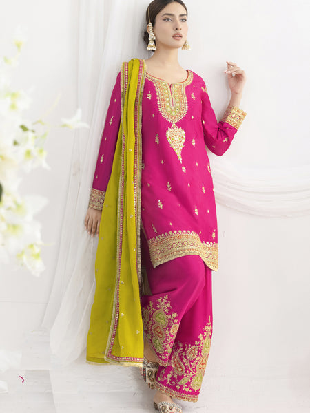 Pink Chinon Silk Embroidered Designer Salwar Suit