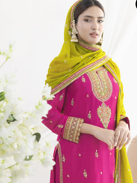 Pink Chinon Silk Embroidered Designer Salwar Suit