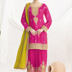 Pink Chinon Silk Embroidered Designer Salwar Suit