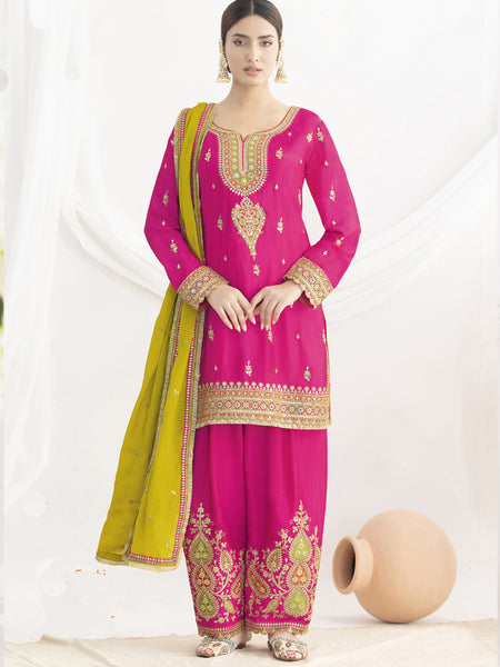 Pink Chinon Silk Embroidered Designer Salwar Suit