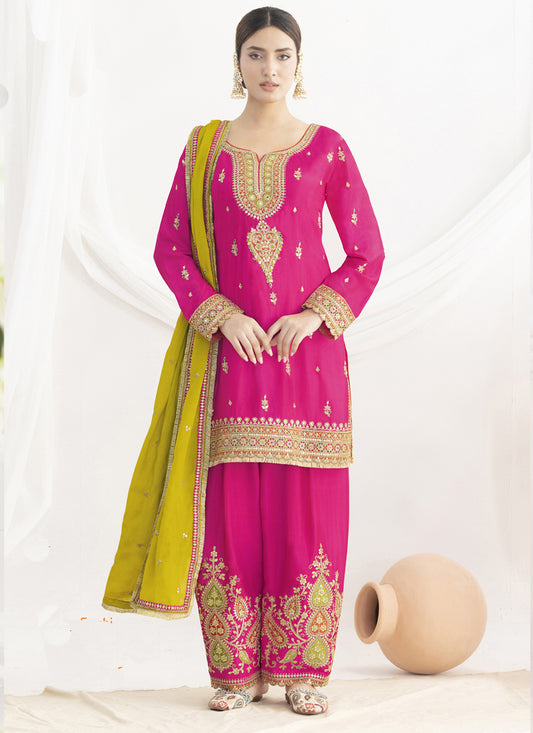 Pink Chinon Silk Embroidered Designer Salwar Suit