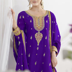 Violet Chinon Silk Embroidered Designer Salwar Suit