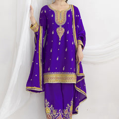 Violet Chinon Silk Embroidered Designer Salwar Suit