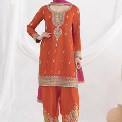 Orange Chinon Silk Embroidered Designer Salwar Suit