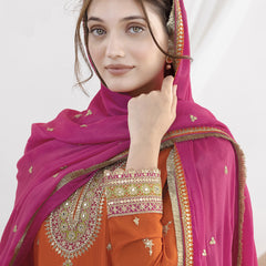 Orange Chinon Silk Embroidered Designer Salwar Suit
