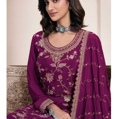 Violet Chinon Silk Embroidered Sharara Suit