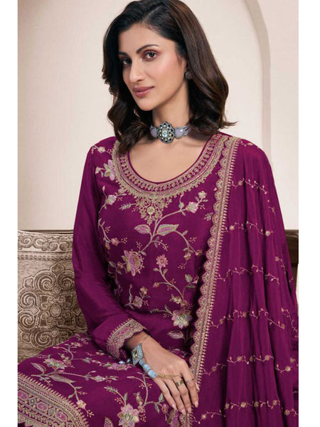 Violet Chinon Silk Embroidered Sharara Suit
