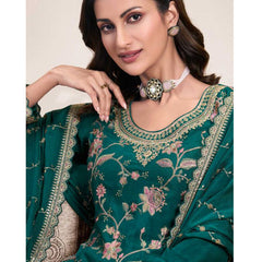 Aqua Green Chinon Silk Embroidered Sharara Suit
