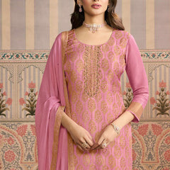 Light Pink Jacquard Silk Handwork Designer Salwar Suit