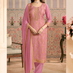 Light Pink Jacquard Silk Handwork Designer Salwar Suit