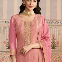 Pink Jacquard Silk Handwork Designer Salwar Suit