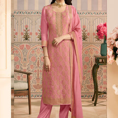 Pink Jacquard Silk Handwork Designer Salwar Suit