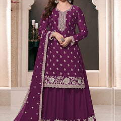 Violet Chinon Silk Embroidered Palazzo Suit