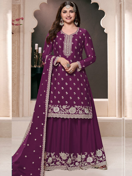 Violet Chinon Silk Embroidered Palazzo Suit