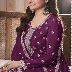 Violet Chinon Silk Embroidered Palazzo Suit