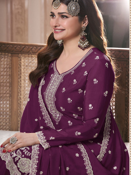 Violet Chinon Silk Embroidered Palazzo Suit