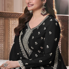 Black Chinon Silk Embroidered Palazzo Suit