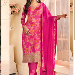 Pink Chinon Silk Embroidered Digital Print Designer Salwar Suit