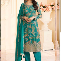 Turquoise Chinon Silk Embroidered Digital Print Designer Salwar Suit
