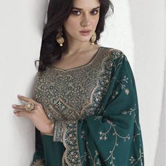 Teal Vichitra Silk Sequence Anarkali Suit