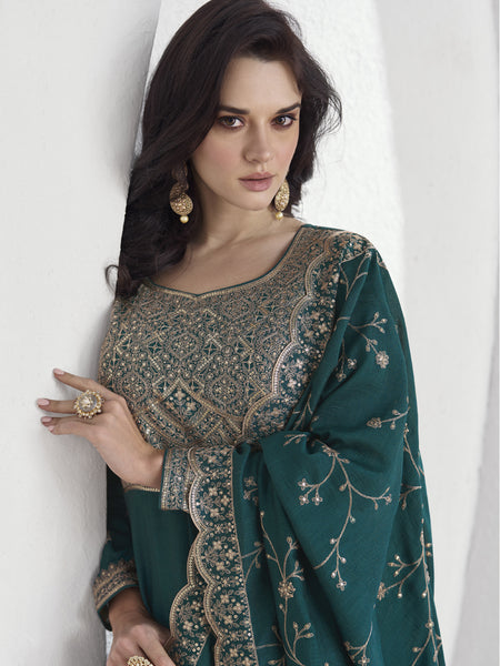 Teal Vichitra Silk Sequence Anarkali Suit