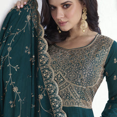 Teal Vichitra Silk Sequence Anarkali Suit