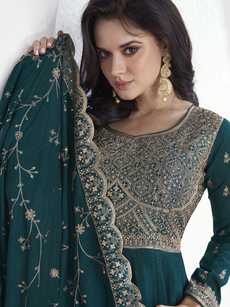 Teal Vichitra Silk Sequence Anarkali Suit