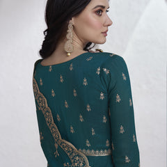 Teal Vichitra Silk Sequence Anarkali Suit