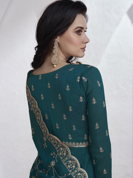 Teal Vichitra Silk Sequence Anarkali Suit