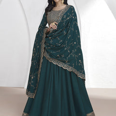 Teal Vichitra Silk Sequence Anarkali Suit