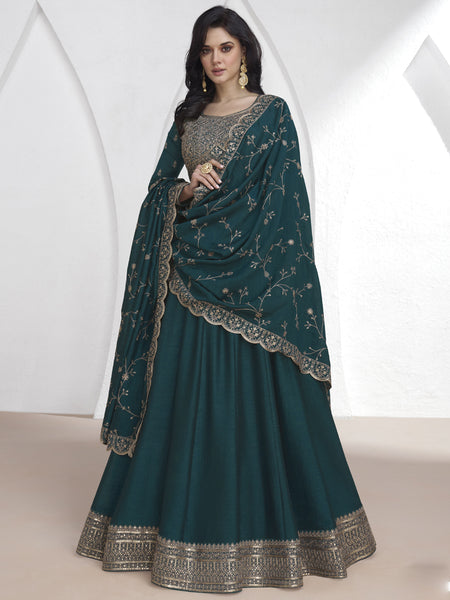 Teal Vichitra Silk Sequence Anarkali Suit