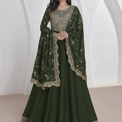 Mehendi Vichitra Silk Sequence Anarkali Suit